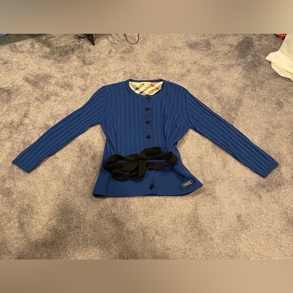 (1) Trendy Dark Blue Burberry Brit Button-Up Heavy Wool Sweater